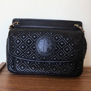 Tory Burch Marion Quilted Black Leather Bag